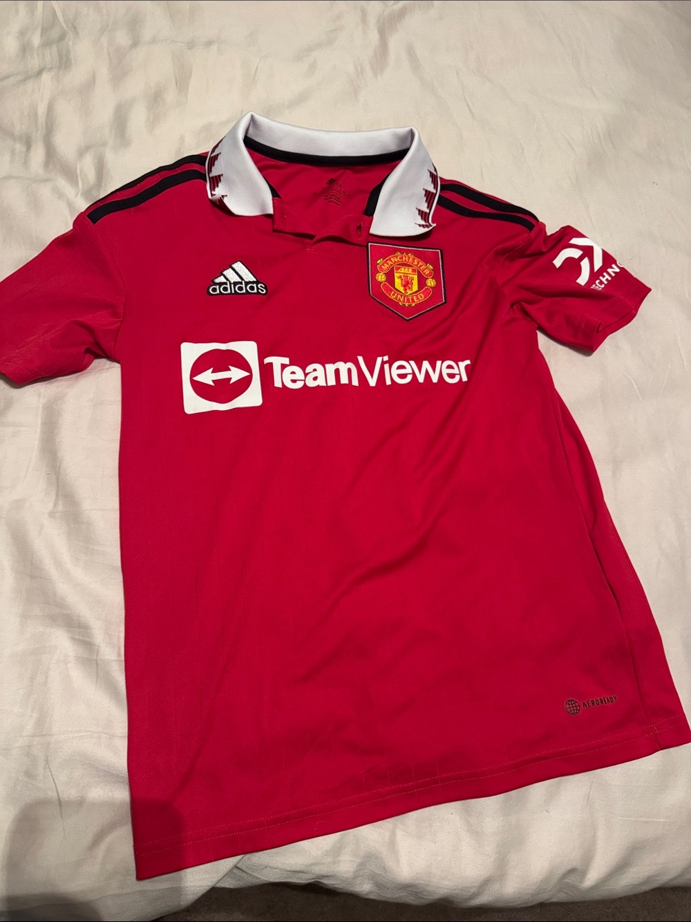 adidas Kids Red Manchester United Home Jersey with White Trim